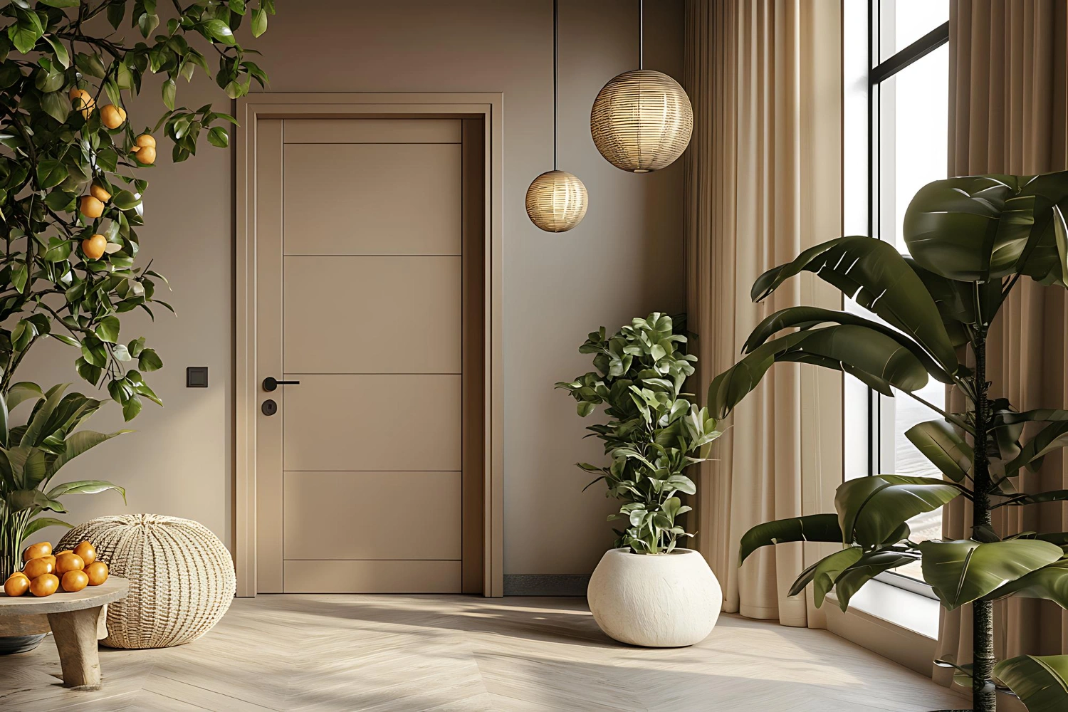 Hadirkan Kehangatan dengan Pintu Kayu Warna Krem