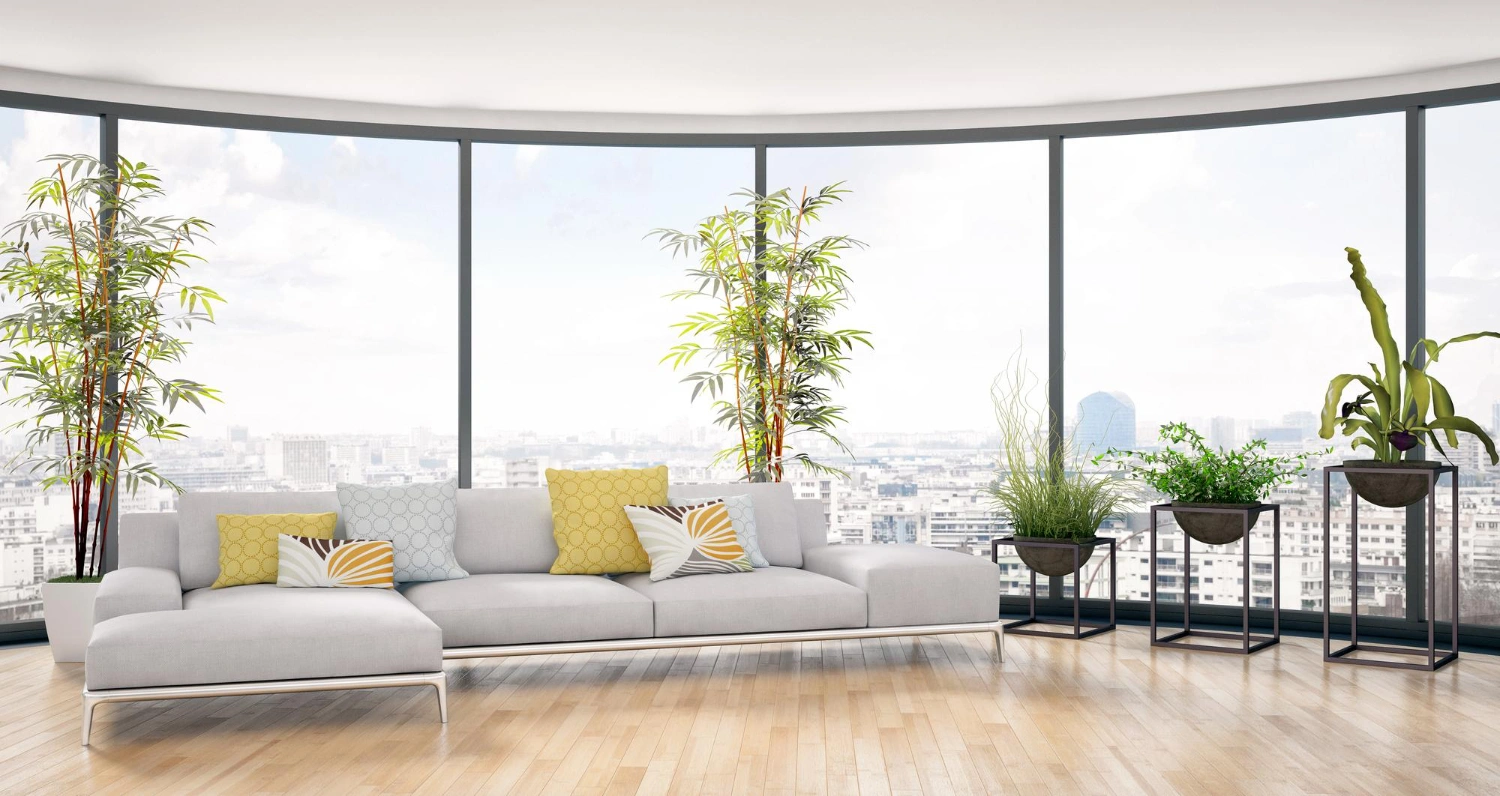 Jendela Aluminium Ruang Tamu Berbentuk Cekung Melengkung