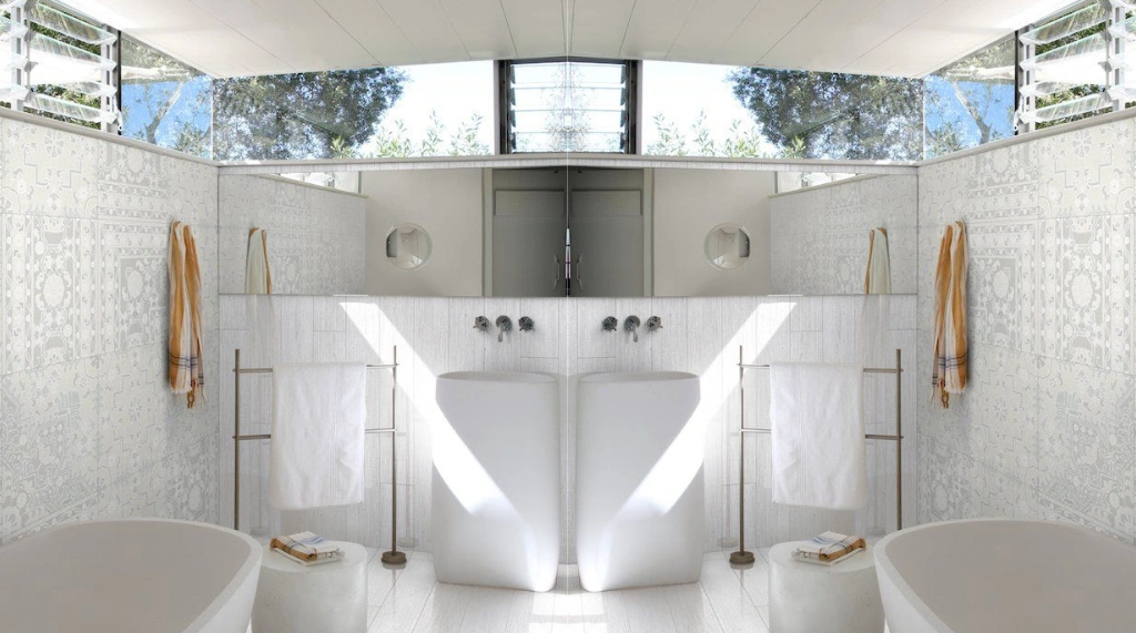 Kamar Mandi Terbuka dengan Jendela Boven Sudut dan Jalusi