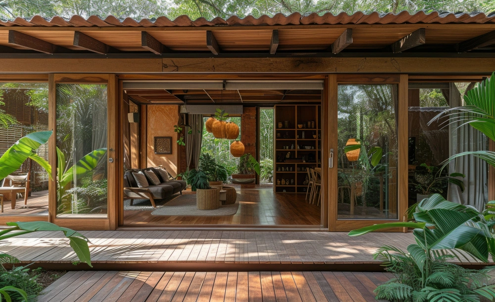 pintu aluminium sliding motif kayu