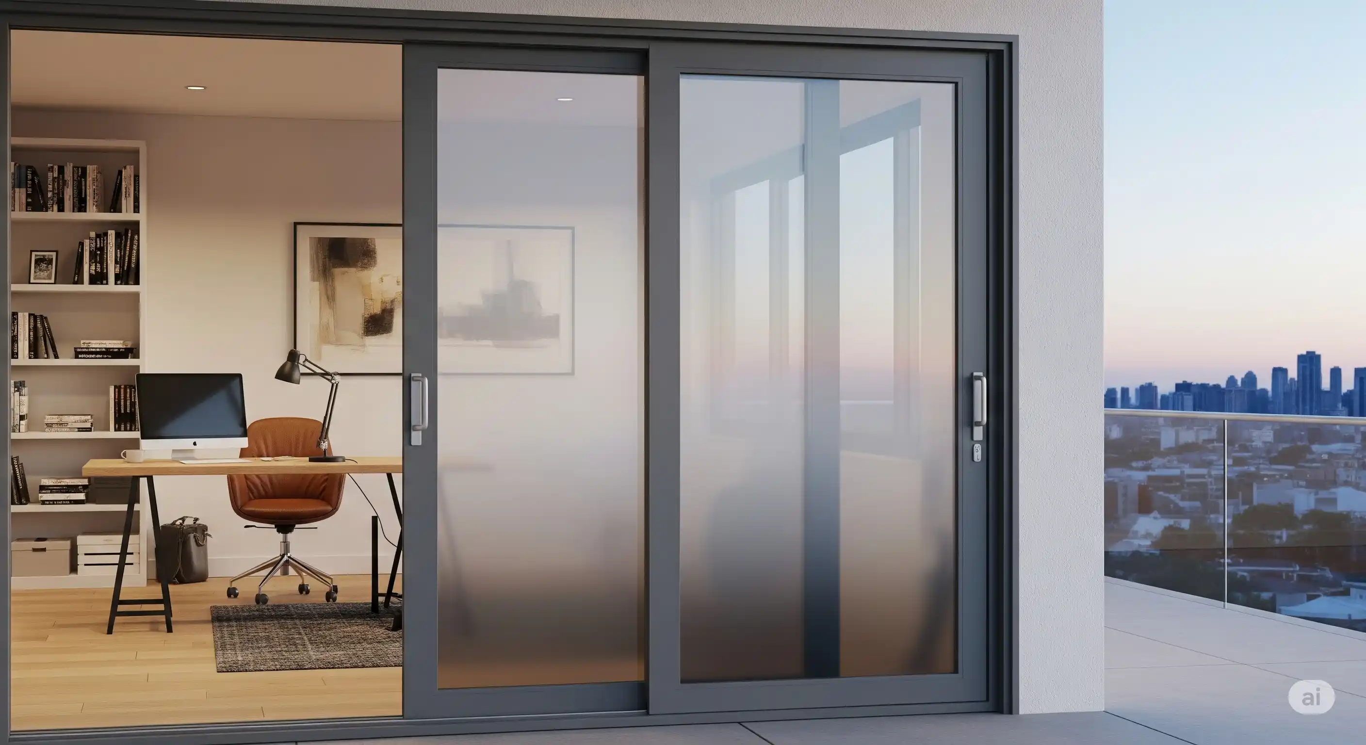 Pintu Geser Aluminium Gradien untuk Ruang Kerja Modern