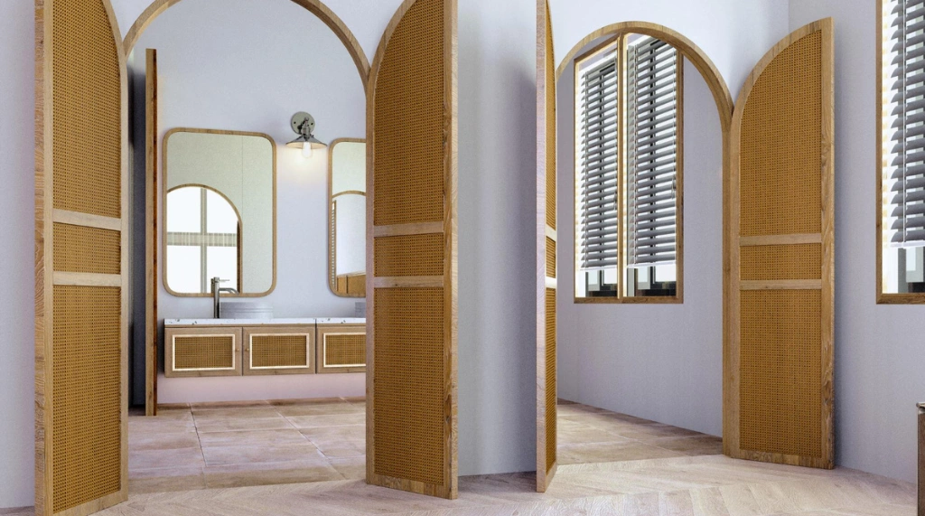 Pintu Kupu Tarung dengan Paduan Anyaman Rotan