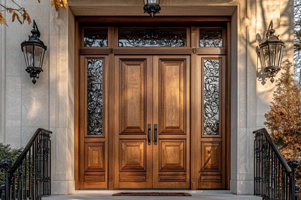 Pintu Panel Ganda dengan Jendela Kaca Dekoratif