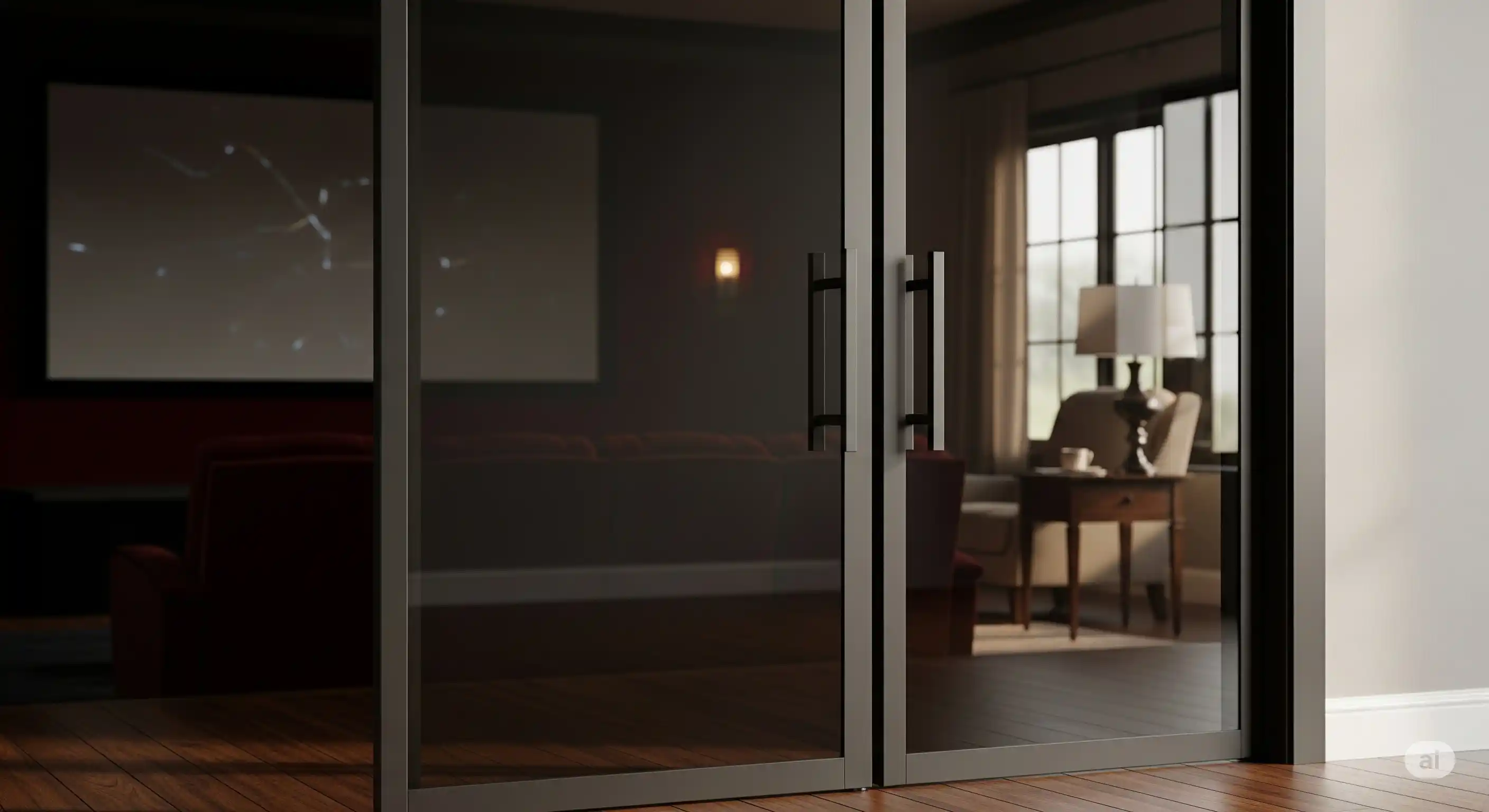 Pintu Sliding Aluminium 2 Daun dengan Kaca Smoked