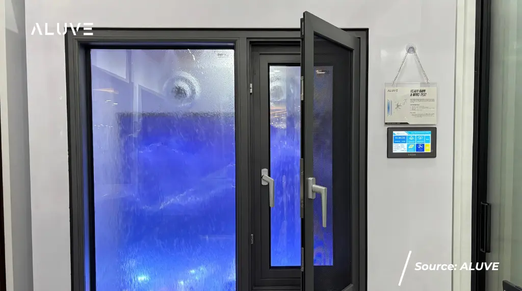 Rasakan Pengalaman Langsung Pintu Kedap Air pada Uji Simulasi Hujan di Showroom ALUVE