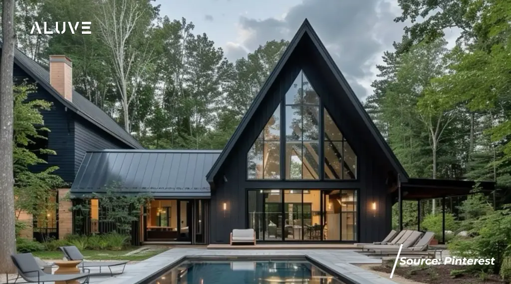 Rumah Skandinavia Dekat Kolam Renang dengan Pintu Aluminium Minimalis