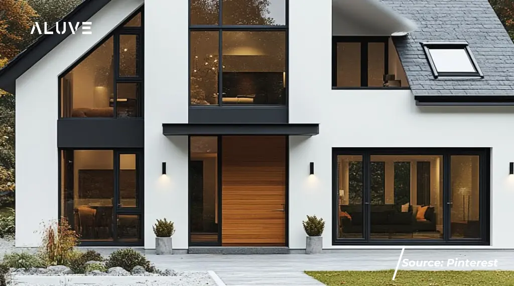 Rumah Skandinavia Warna Netral dengan Pintu Aluminium Minimalis