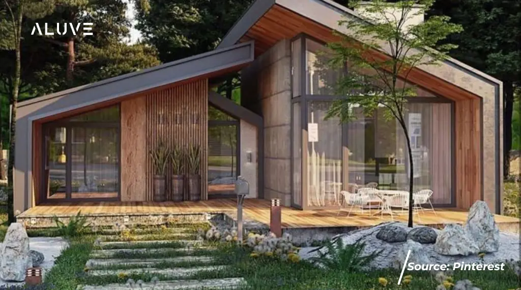 Rumah Skandinavian dengan Model Atap Shed Menggunakan Pintu Aluminium Minimalis